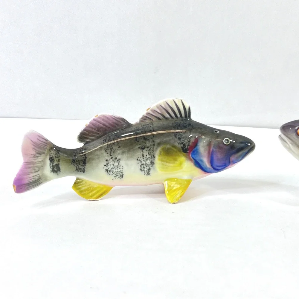 Vintage UCAGCO Fish Salt Pepper Shakers Brown Trout Yellow Perch Japan
